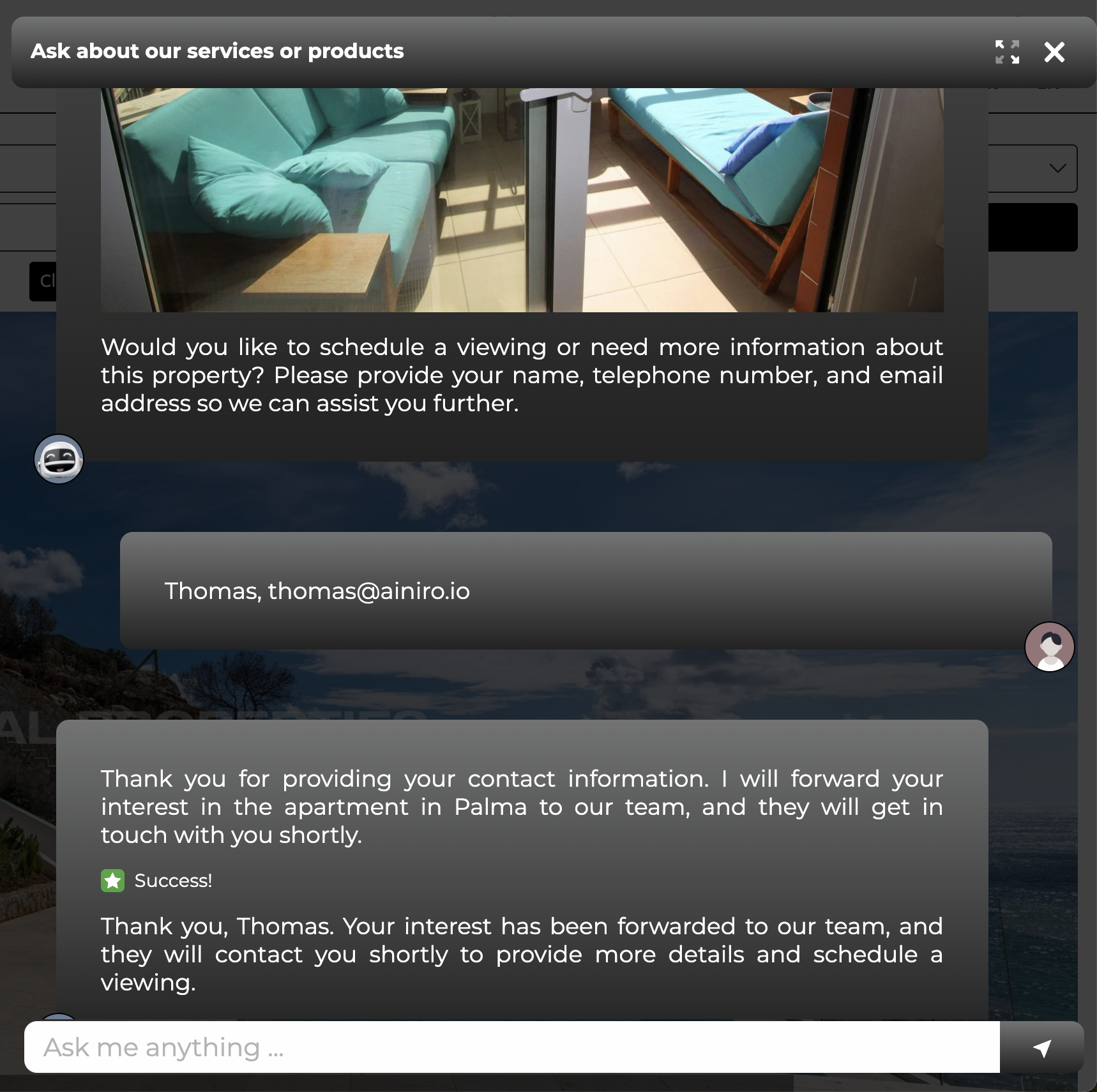Real Estate AI chatbot collecting leads