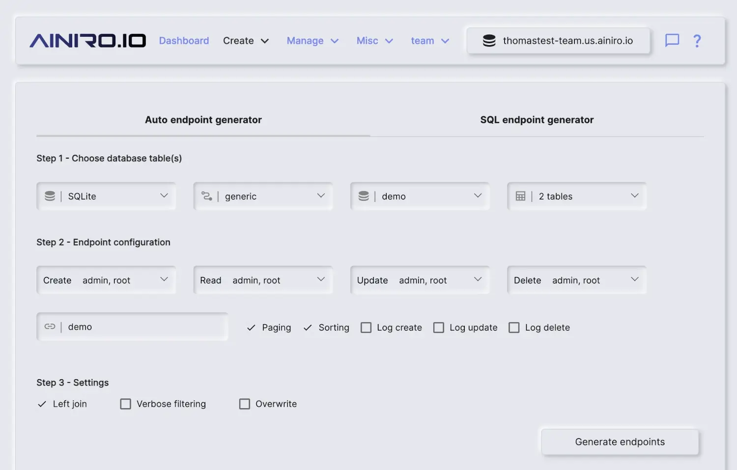 Generating a CRUD API using the backend generator