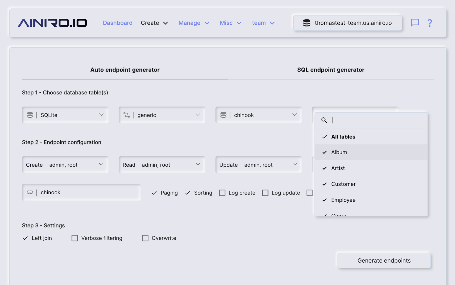 Generating CRUD endpoints for Chinook