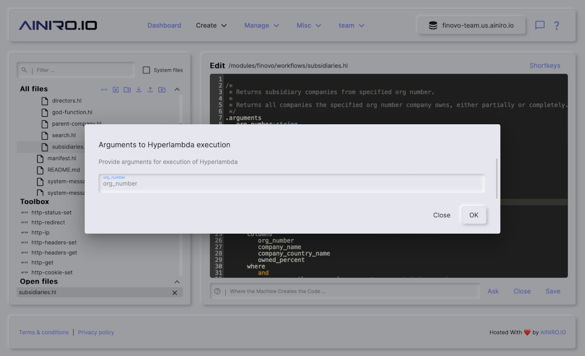 Executing Hyperlambda