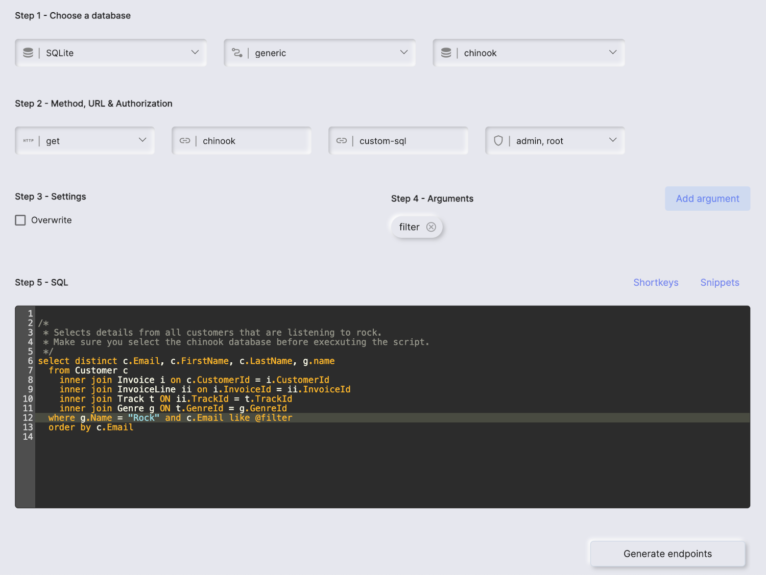 Generate an SQL Endpoint