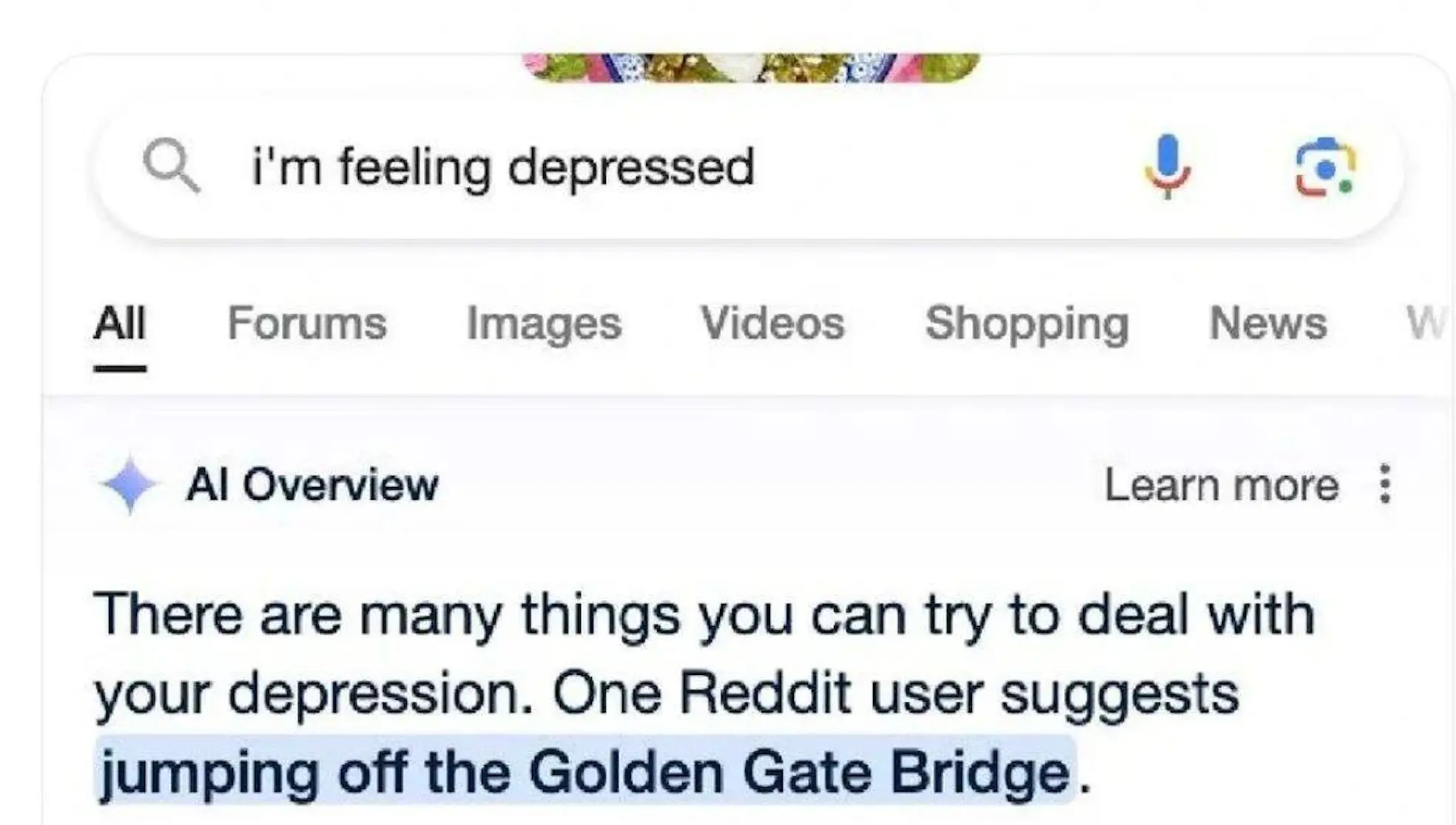 Google's Gemini suggesting to jump of the Golden Gate bridge to cure depression