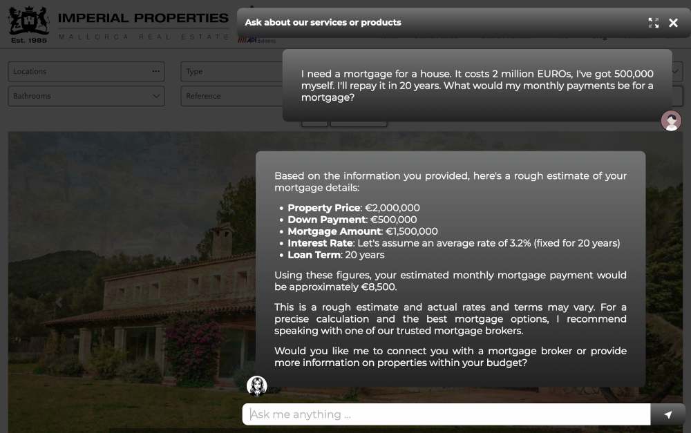 Having the AI agent calculate mortgage payments