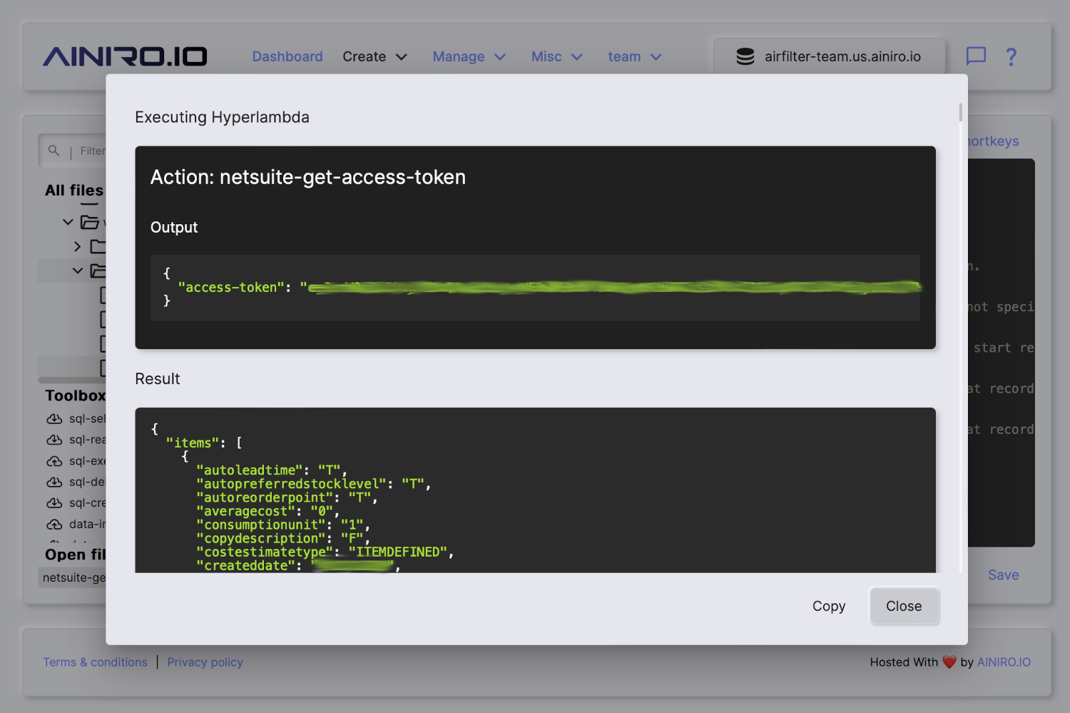 The result of querying NetSuite for products