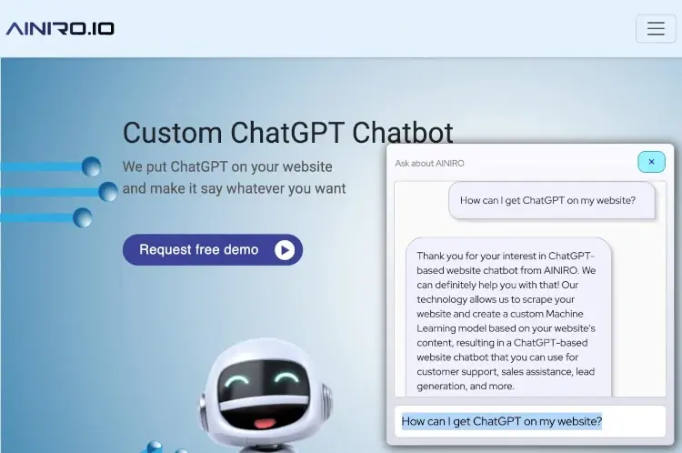 Image Screenshot of our ChatGPT chatbot being asked a question
