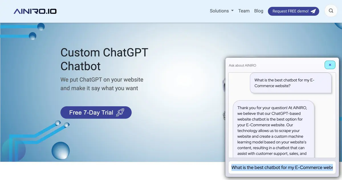 E-Commerce ChatGPT-based website chatbot