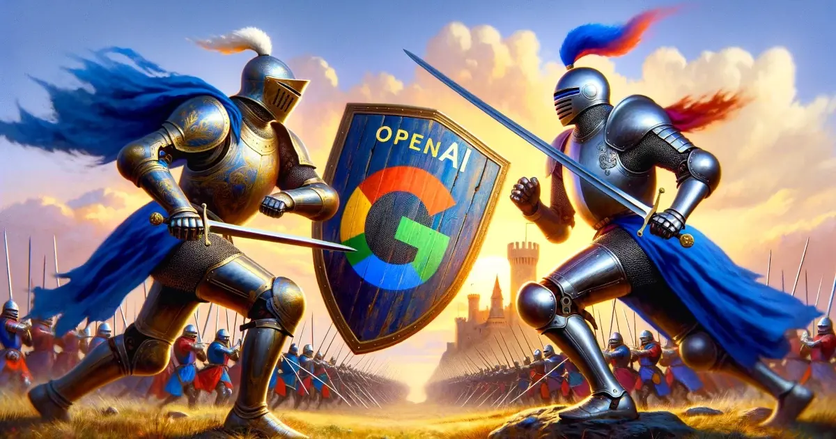 Google versus OpenAI depicted as a fight between two knights