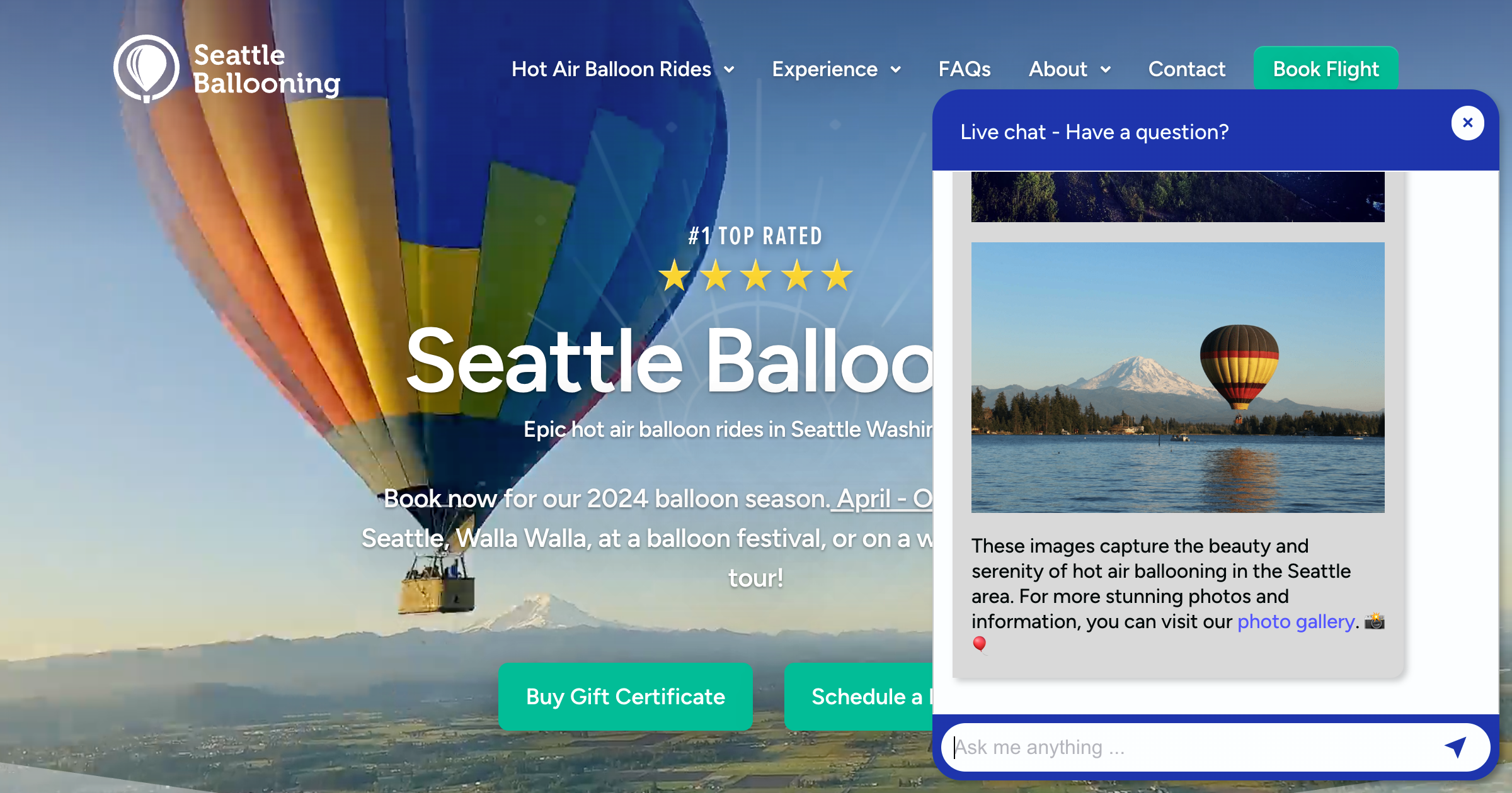 Seattle Ballooning's AI Chatbot showing images