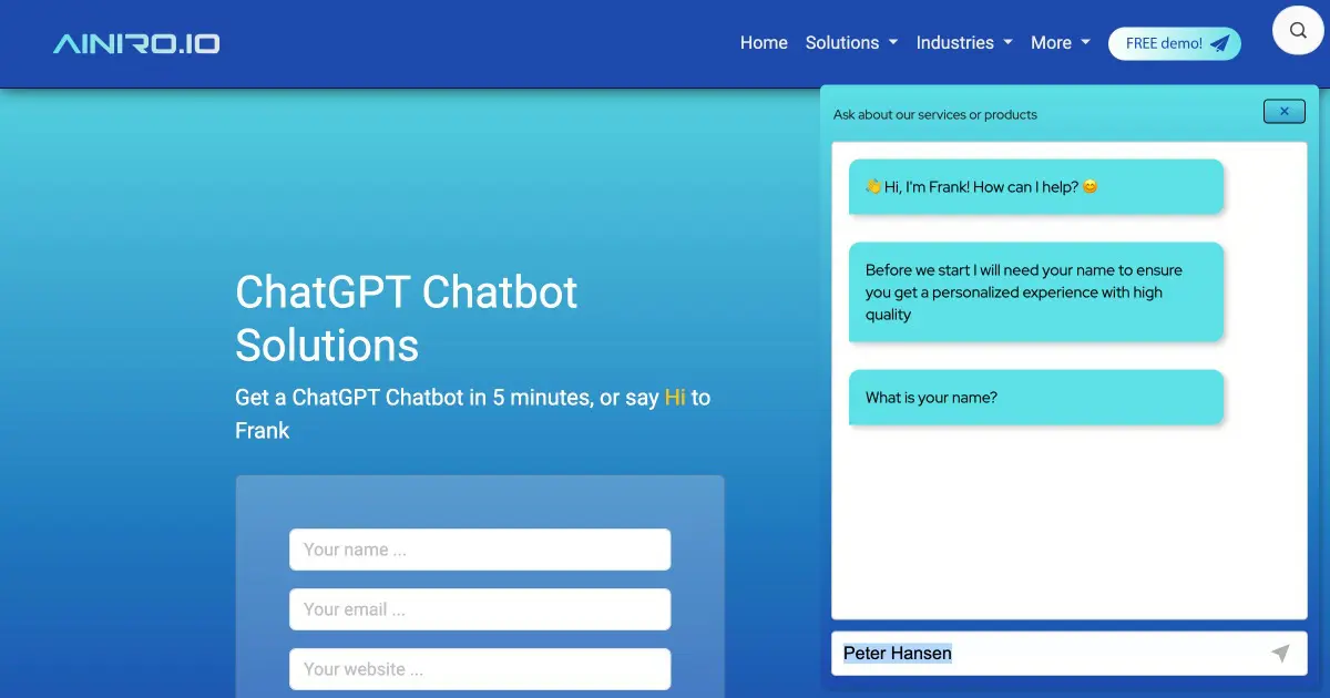 ChatGPT chatbot with personalized experience providing your name