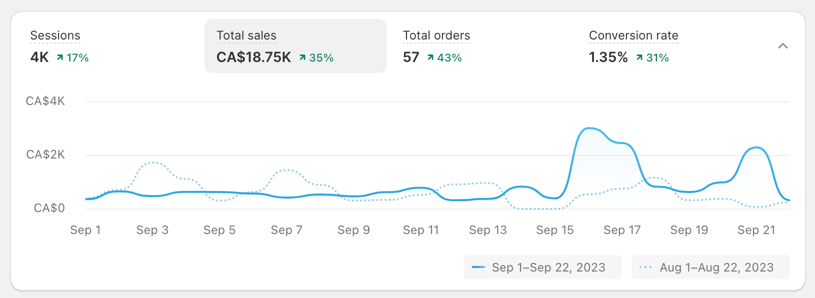 Shopify sales screenshot