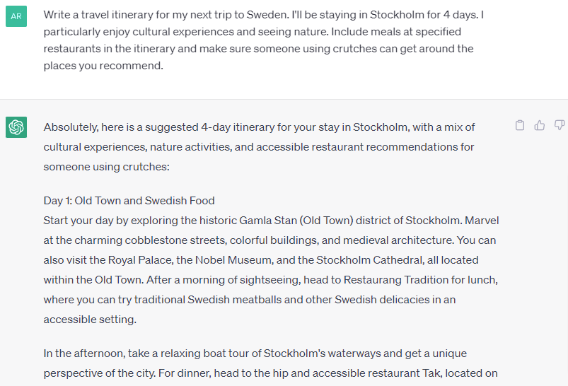 Sweden itinerary better prompt example